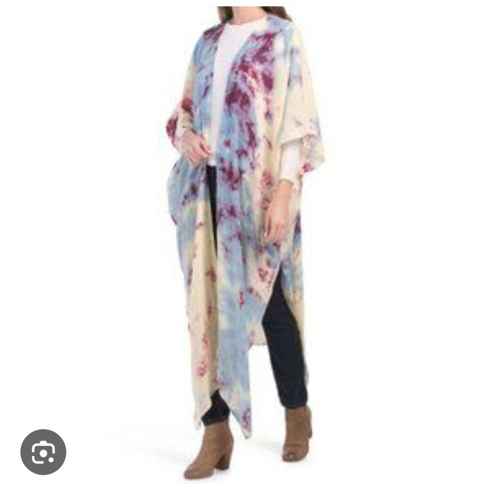 Steve Madden Tie Dye Duster Violet Blue Purple Knit Kimono Wrap SMA-506 OSFM NEW